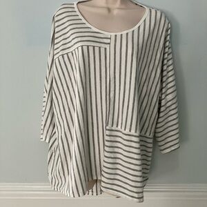 Citron Bleu top tunic bateau neck dolman    3/4 sleeves loose fit cotton span M